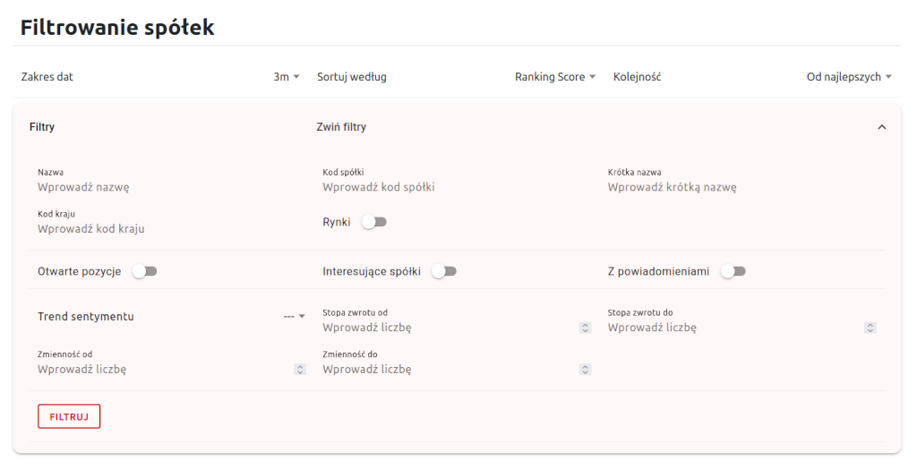 Formularz filtrowania